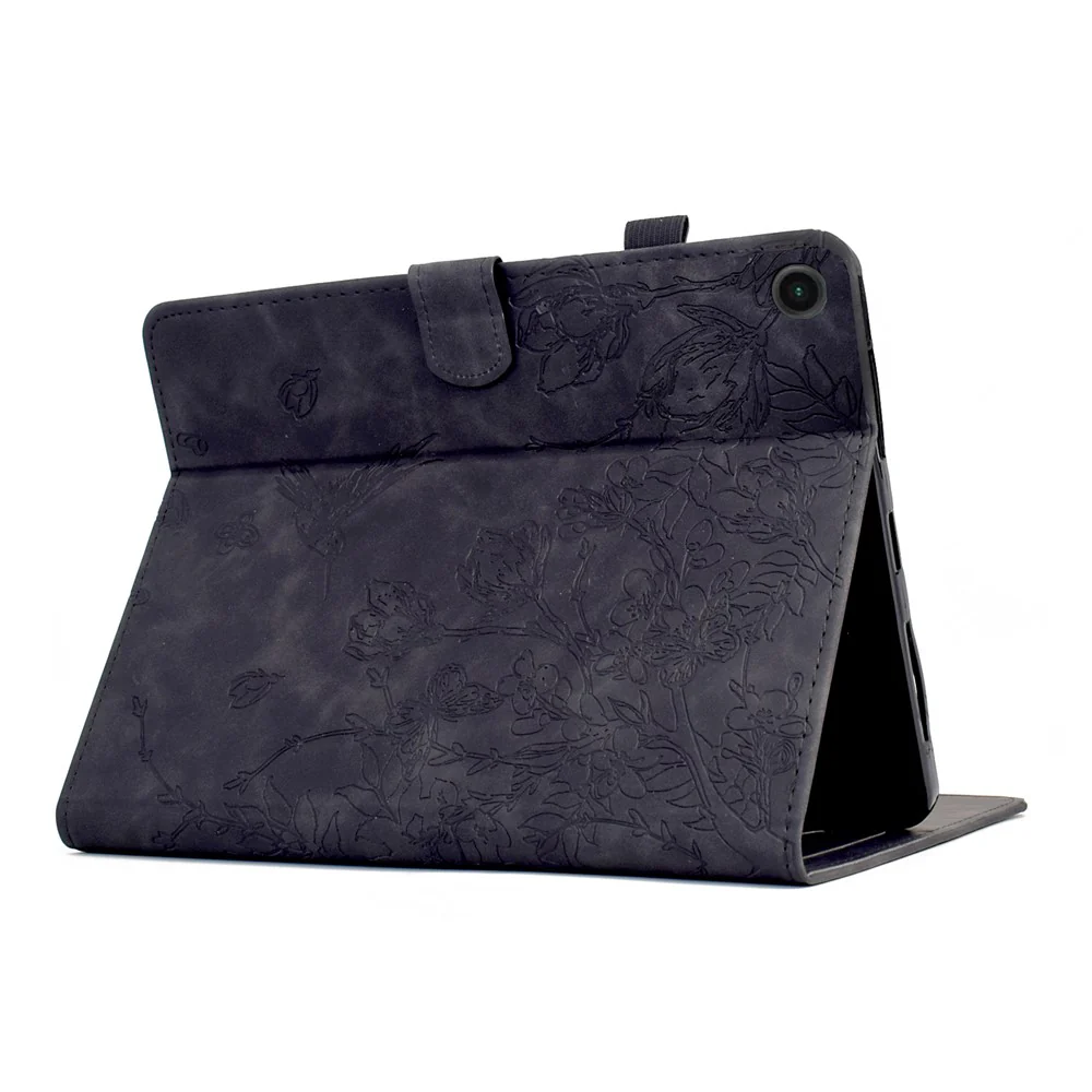 For Lenovo Tab M10 Plus (3rd Gen) Case Flower Bird Imprinted Card Holder Leather Tablet Cover - Black - Image 4