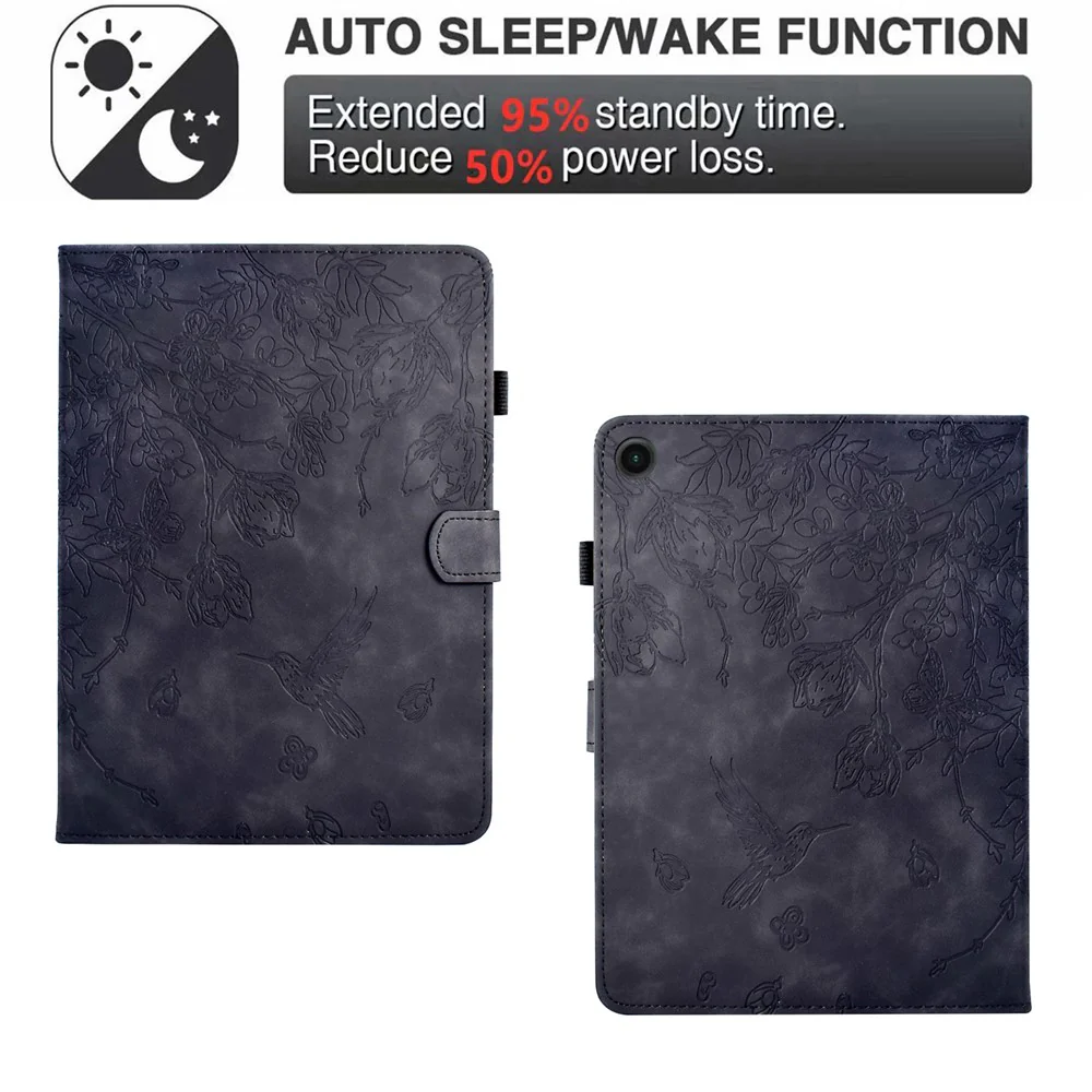 For Lenovo Tab M10 Plus (3rd Gen) Case Flower Bird Imprinted Card Holder Leather Tablet Cover - Black - Image 5