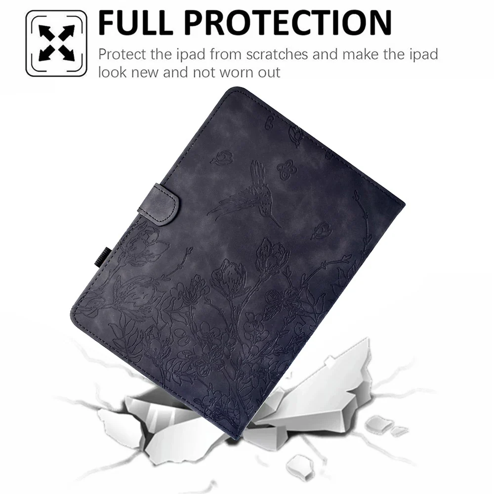 For Lenovo Tab M10 Plus (3rd Gen) Case Flower Bird Imprinted Card Holder Leather Tablet Cover - Black - Image 7