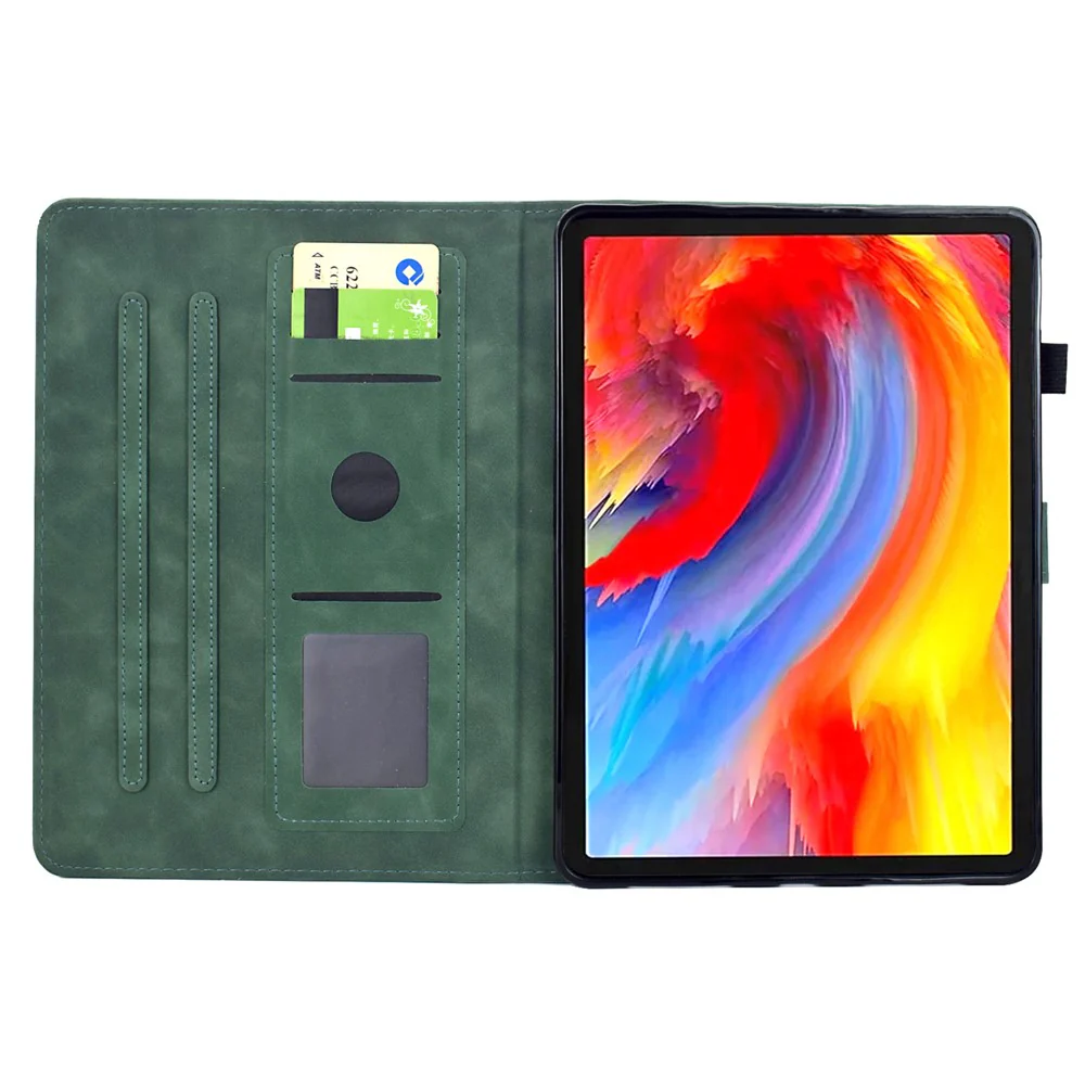 For Lenovo Tab M10 Plus (3rd Gen) Case Flower Bird Imprinted Card Holder Leather Tablet Cover - Green - Image 2