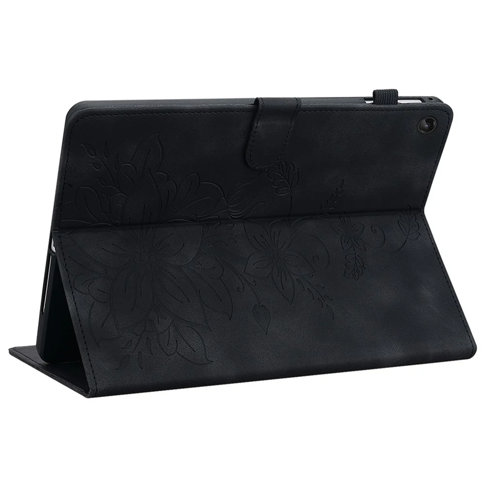 For Lenovo Tab M10 Plus (3rd Gen) Case Lily Flower Design PU Leather Folio Stand Cover - Black - Image 4