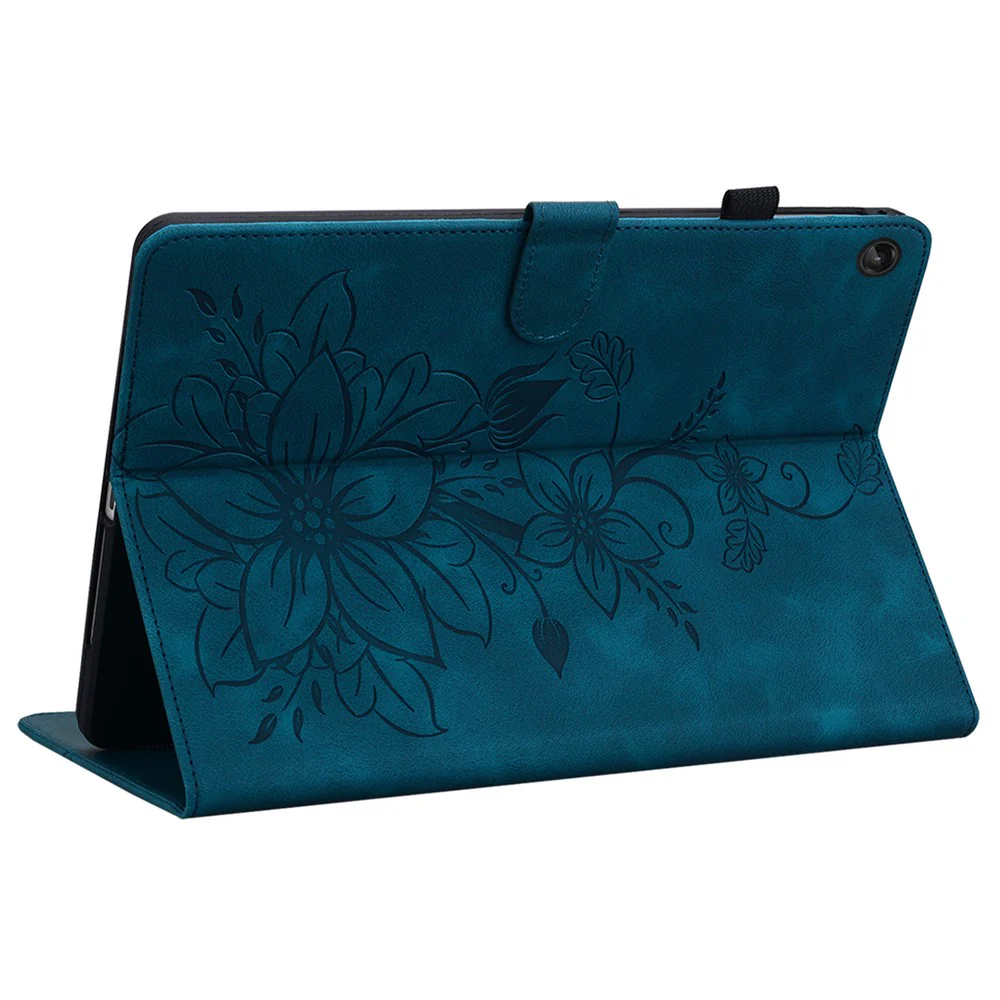 For Lenovo Tab M10 Plus (3rd Gen) Case Lily Flower Design PU Leather Folio Stand Cover - Blue - Image 4