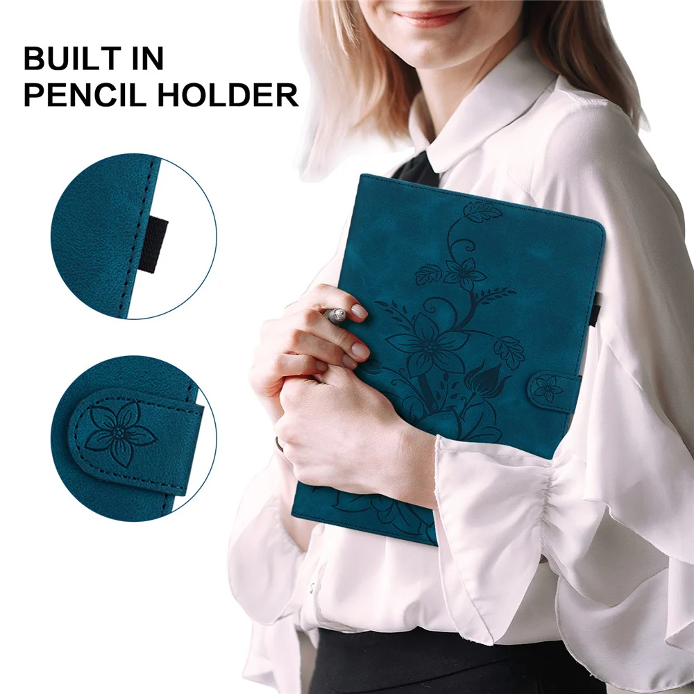 For Lenovo Tab M10 Plus (3rd Gen) Case Lily Flower Design PU Leather Folio Stand Cover - Blue - Image 5