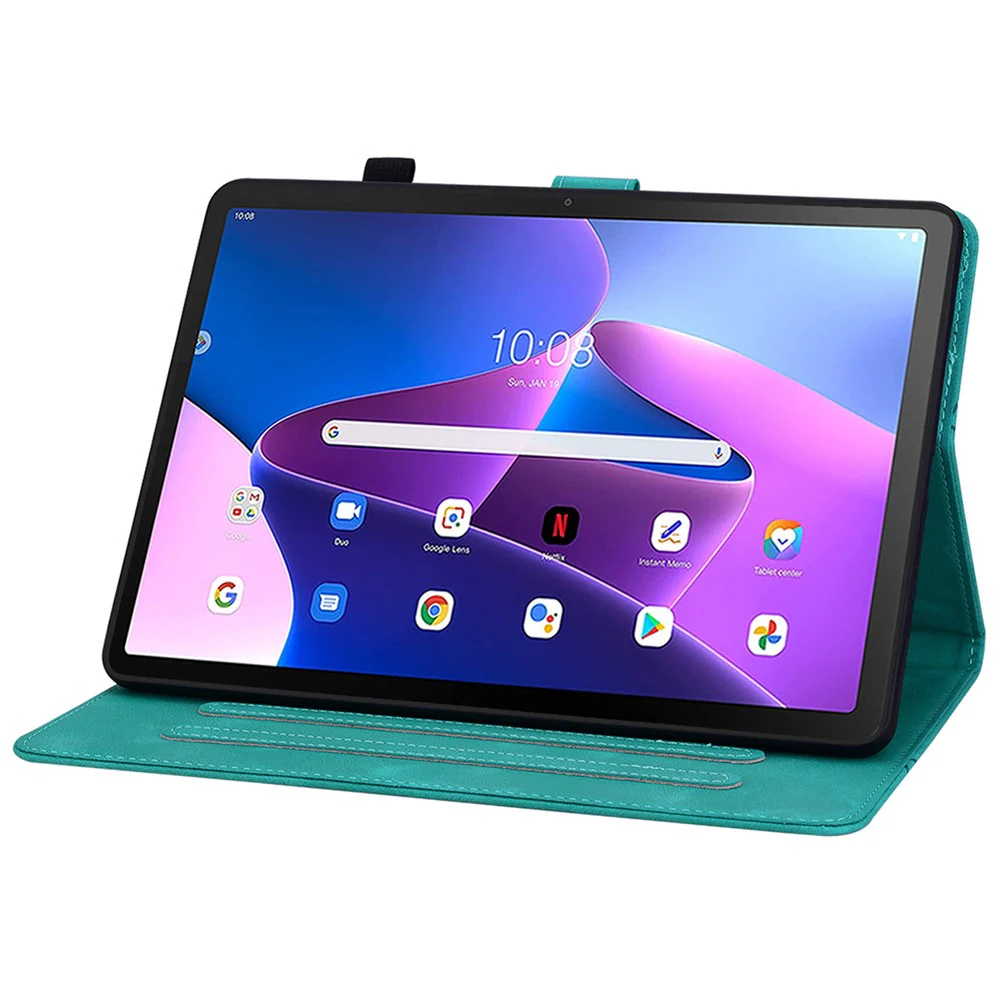 For Lenovo Tab M10 Plus (3rd Gen) Case Lily Flower Design PU Leather Folio Stand Cover - Green - Image 3