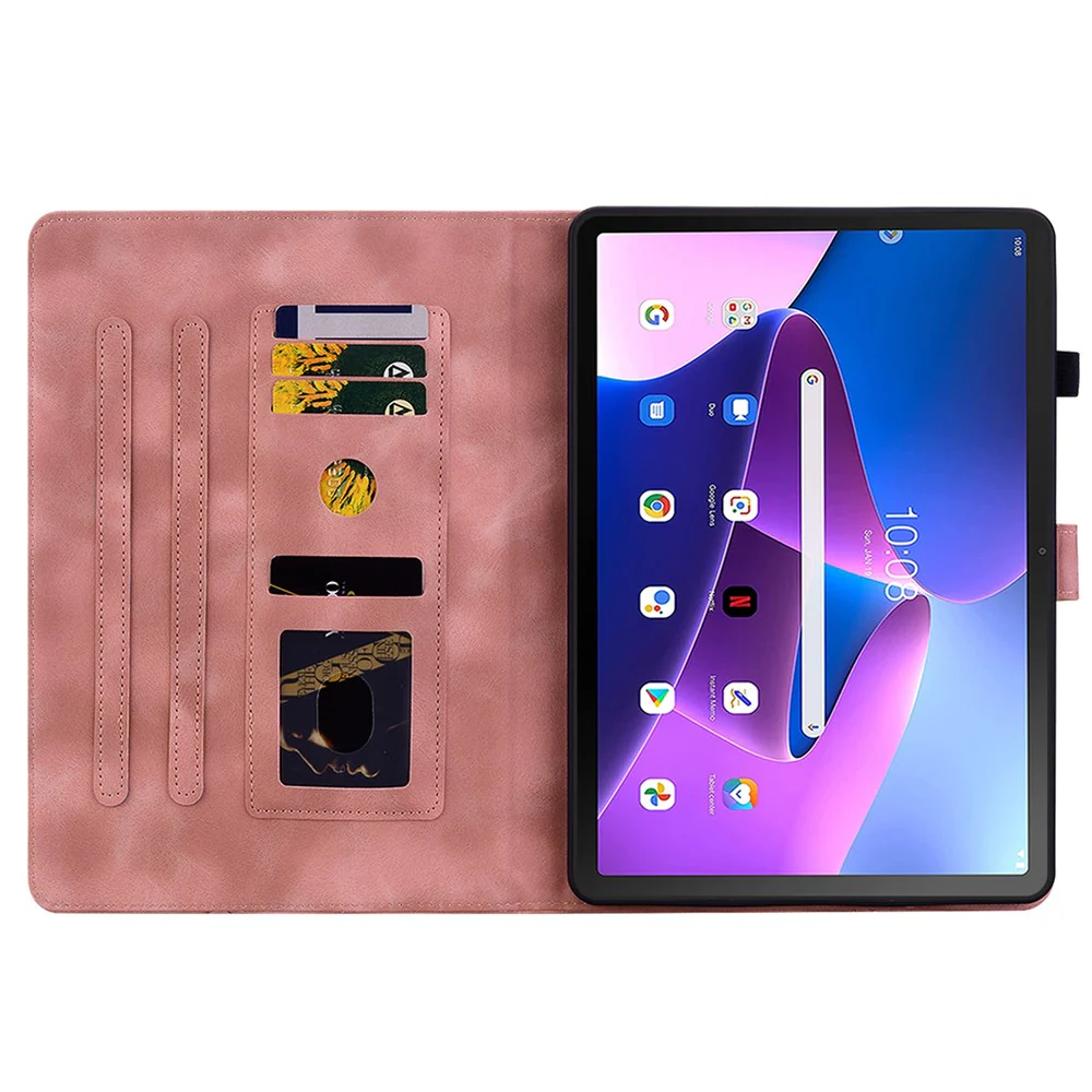 For Lenovo Tab M10 Plus (3rd Gen) Case Lily Flower Design PU Leather Folio Stand Cover - Pink - Image 2