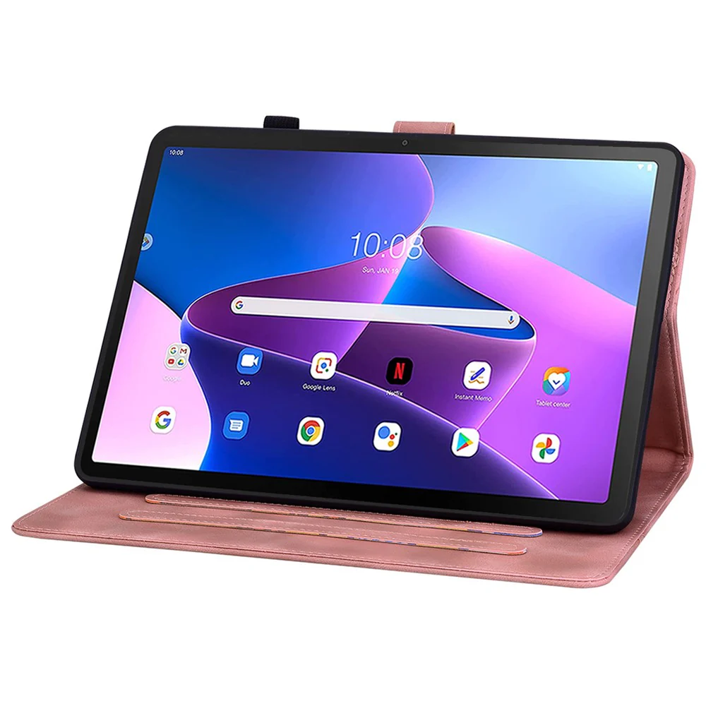 For Lenovo Tab M10 Plus (3rd Gen) Case Lily Flower Design PU Leather Folio Stand Cover - Pink - Image 3