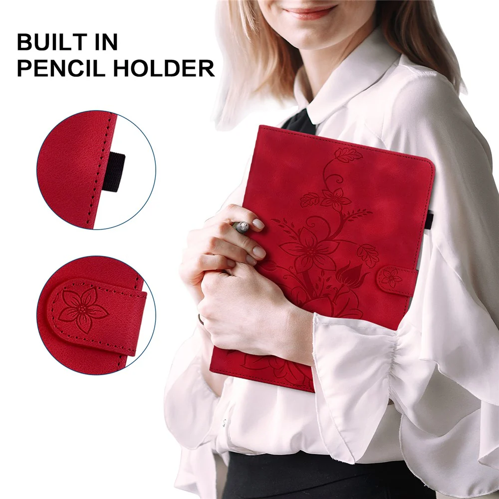For Lenovo Tab M10 Plus (3rd Gen) Case Lily Flower Design PU Leather Folio Stand Cover - Red - Image 5