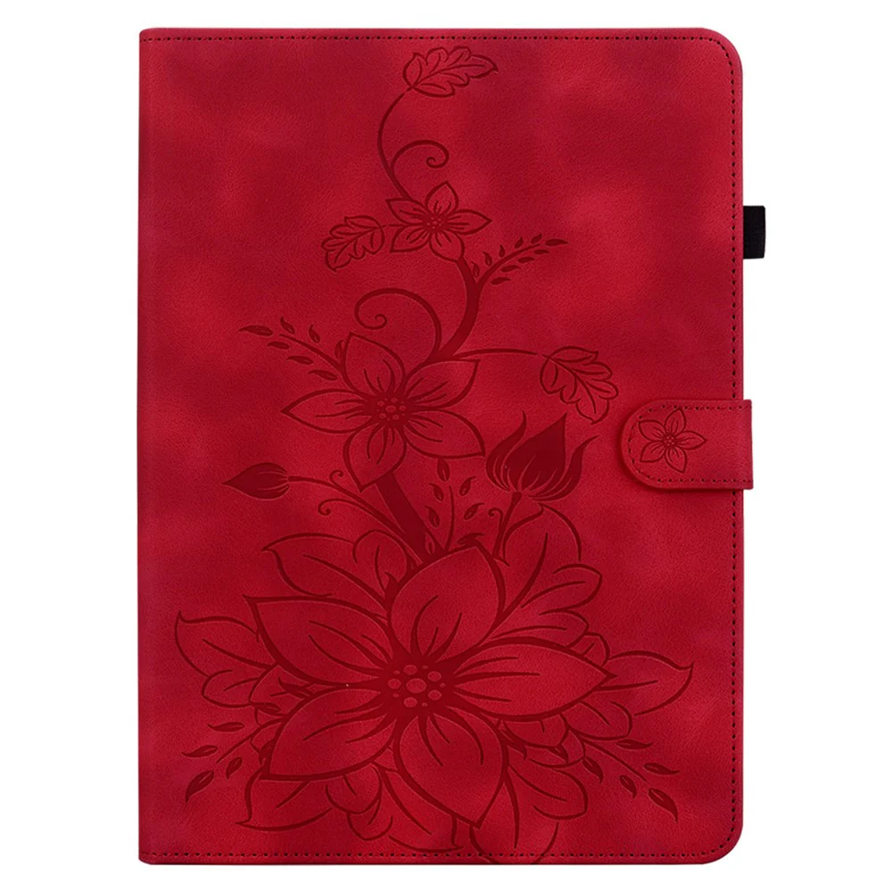 For Lenovo Tab M10 Plus (3rd Gen) Case Lily Flower Design PU Leather Folio Stand Cover - Red - Image 8