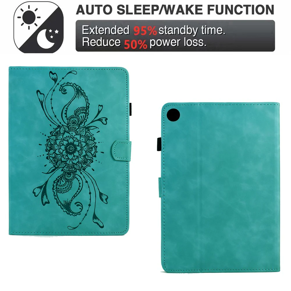 For Lenovo Tab M10 Plus (3rd Gen) Case Mandala Imprinted Leather Tablet Cover with Card Slots - Baby Blue - Image 5