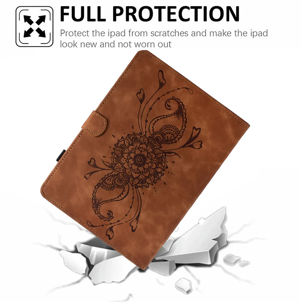 For Lenovo Tab M10 Plus (3rd Gen) Case Mandala Imprinted Leather Tablet Cover with Card Slots - Brown - Image 4