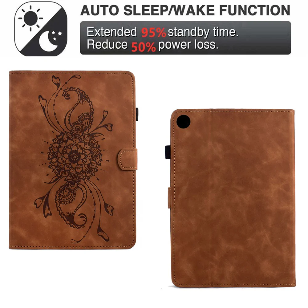For Lenovo Tab M10 Plus (3rd Gen) Case Mandala Imprinted Leather Tablet Cover with Card Slots - Brown - Image 5
