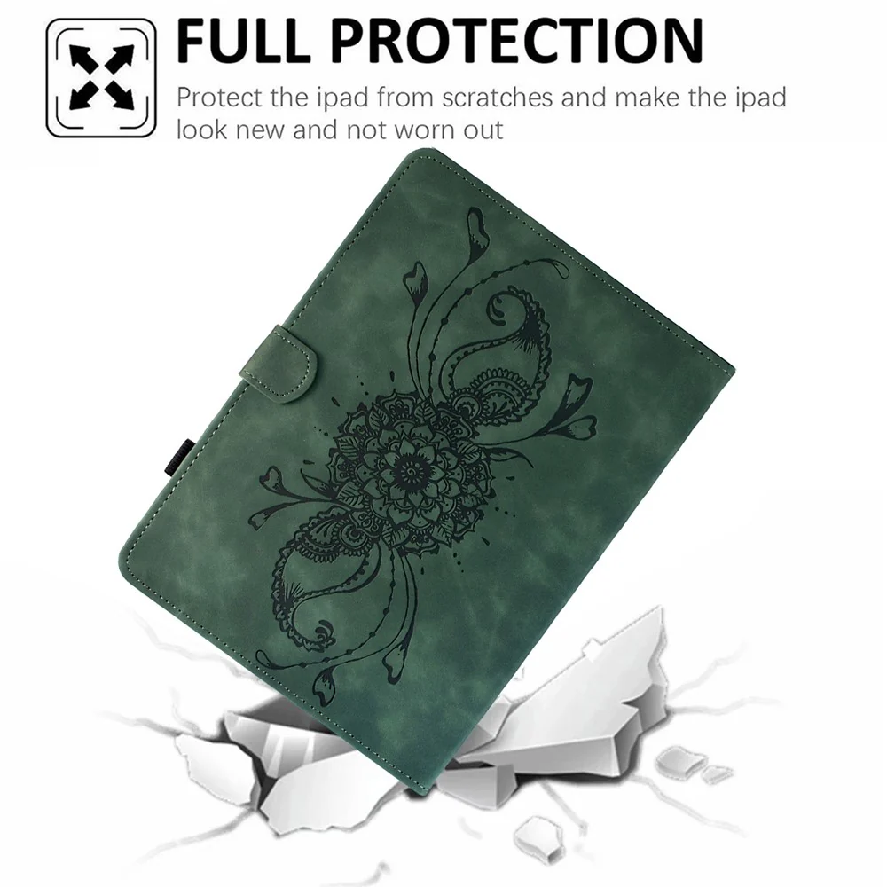 For Lenovo Tab M10 Plus (3rd Gen) Case Mandala Imprinted Leather Tablet Cover with Card Slots - Green - Image 4