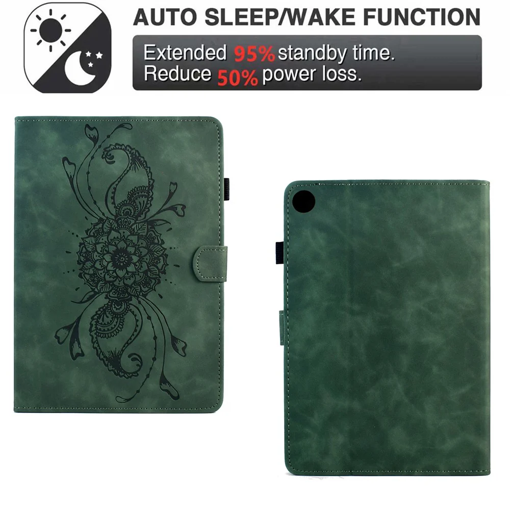 For Lenovo Tab M10 Plus (3rd Gen) Case Mandala Imprinted Leather Tablet Cover with Card Slots - Green - Image 5