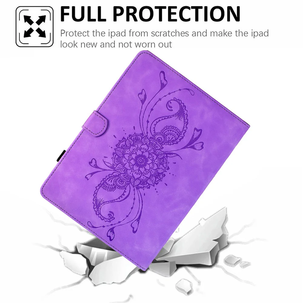 For Lenovo Tab M10 Plus (3rd Gen) Case Mandala Imprinted Leather Tablet Cover with Card Slots - Light Purple - Image 4