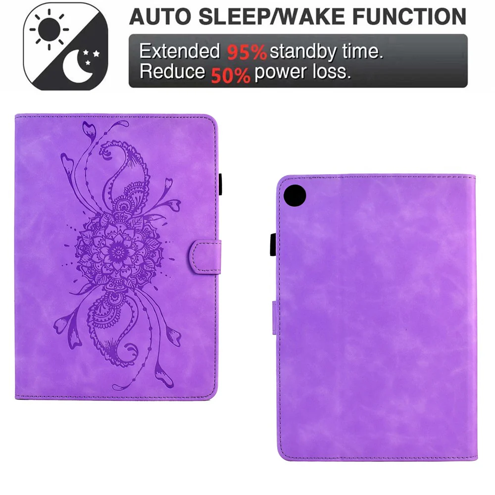 For Lenovo Tab M10 Plus (3rd Gen) Case Mandala Imprinted Leather Tablet Cover with Card Slots - Light Purple - Image 5