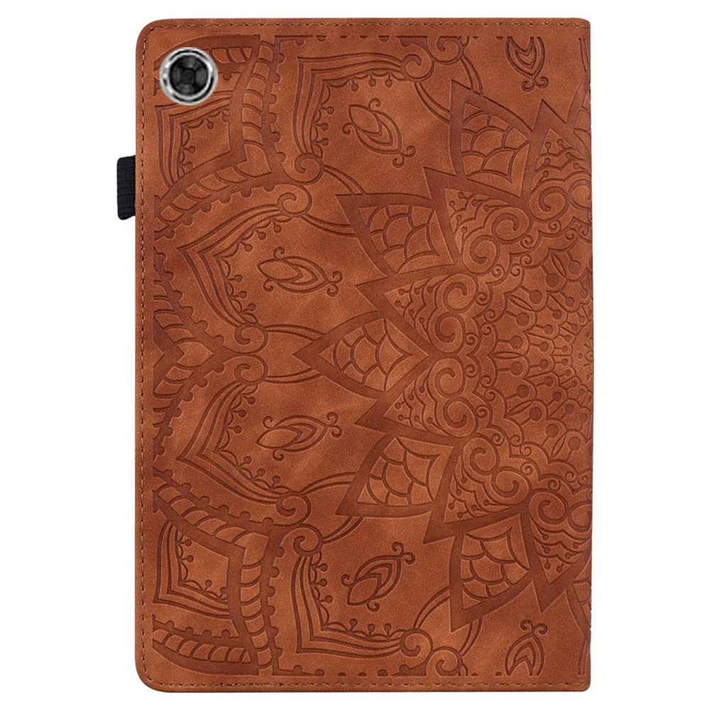 For Lenovo Tab M10 Plus (3rd Gen) Imprinted Flower Pattern Tablet Case PU Leather Card Slot Stand Shell with Pencil Loop - Brown - Image 8