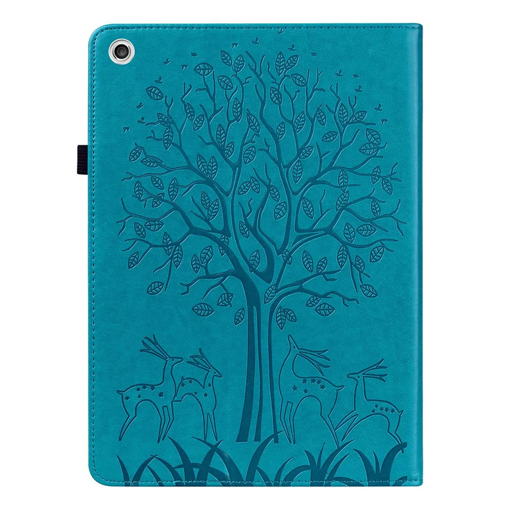 For Lenovo Tab M10 Plus (3rd Gen) Imprinting Tree Deer Pattern Tablet Case PU Leather Card Slots Stand Shell - Blue - Image 3