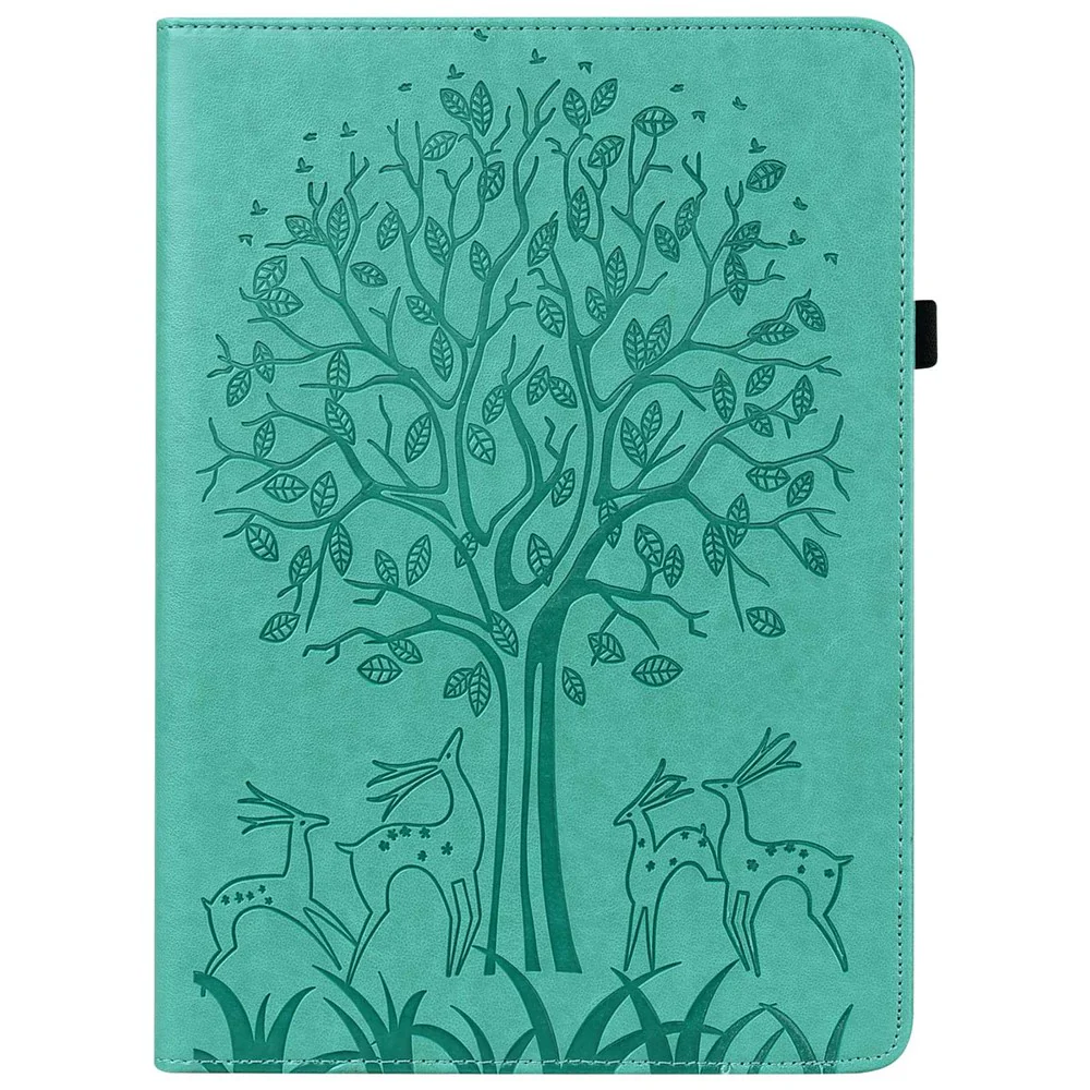 For Lenovo Tab M10 Plus (3rd Gen) Imprinting Tree Deer Pattern Tablet Case PU Leather Card Slots Stand Shell - Green - Image 2