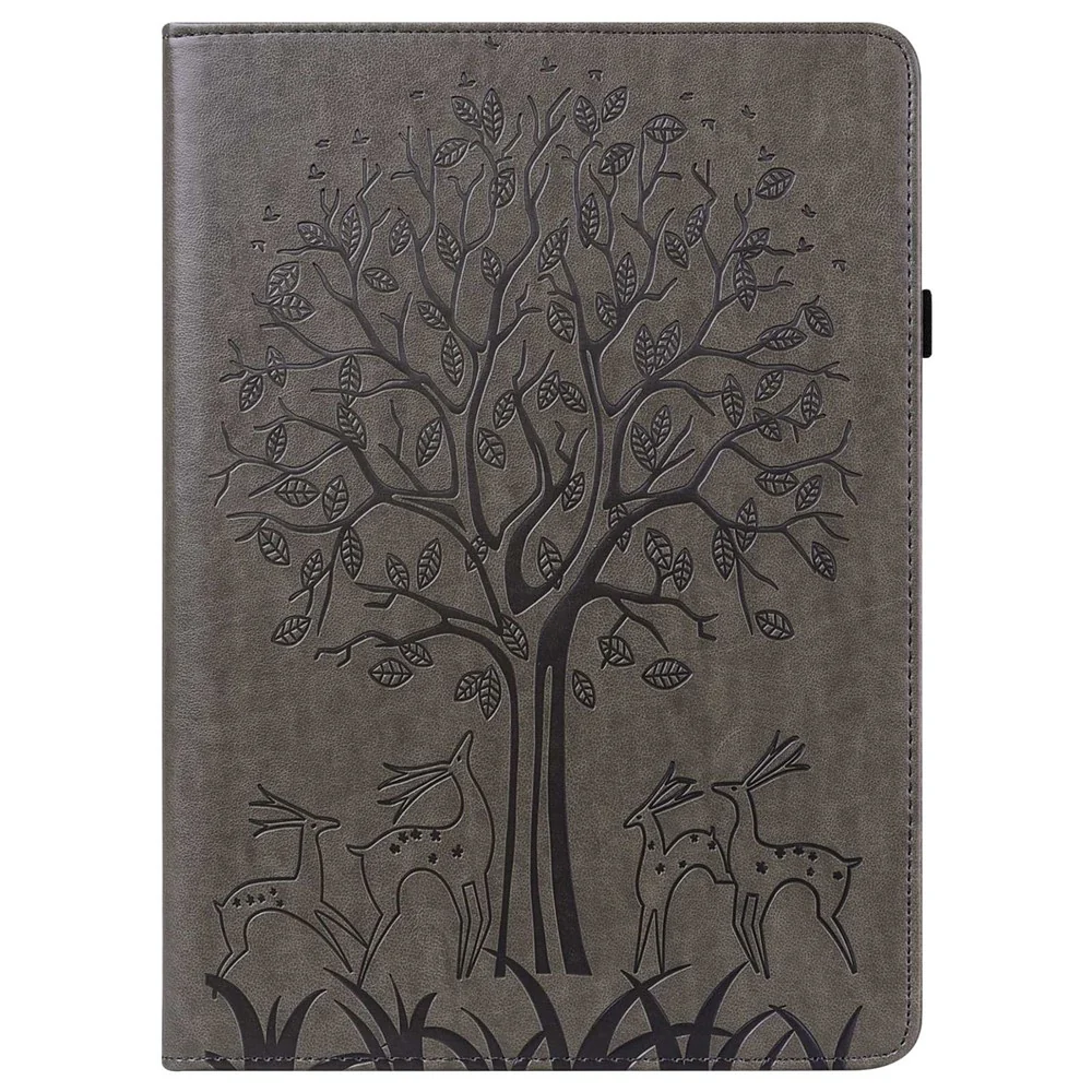 For Lenovo Tab M10 Plus (3rd Gen) Imprinting Tree Deer Pattern Tablet Case PU Leather Card Slots Stand Shell - Grey - Image 2