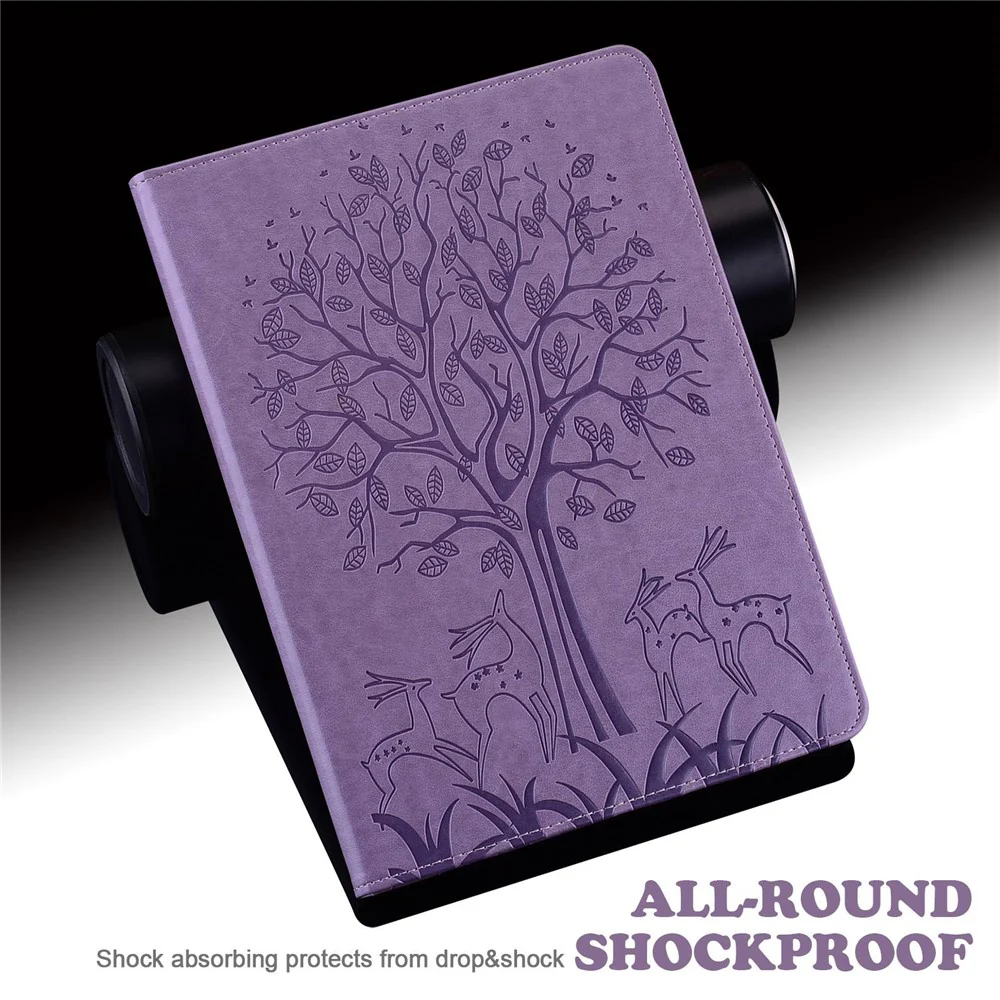 For Lenovo Tab M10 Plus (3rd Gen) Imprinting Tree Deer Pattern Tablet Case PU Leather Card Slots Stand Shell - Purple - Image 7