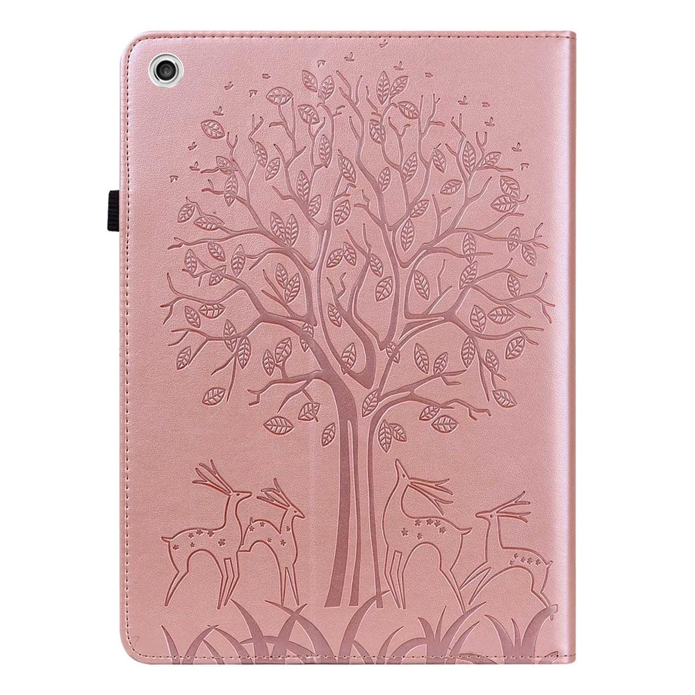 For Lenovo Tab M10 Plus (3rd Gen) Imprinting Tree Deer Pattern Tablet Case PU Leather Card Slots Stand Shell - Rose Gold - Image 3