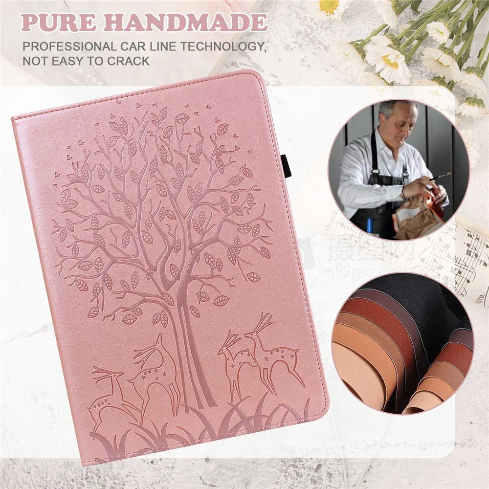 For Lenovo Tab M10 Plus (3rd Gen) Imprinting Tree Deer Pattern Tablet Case PU Leather Card Slots Stand Shell - Rose Gold - Image 4
