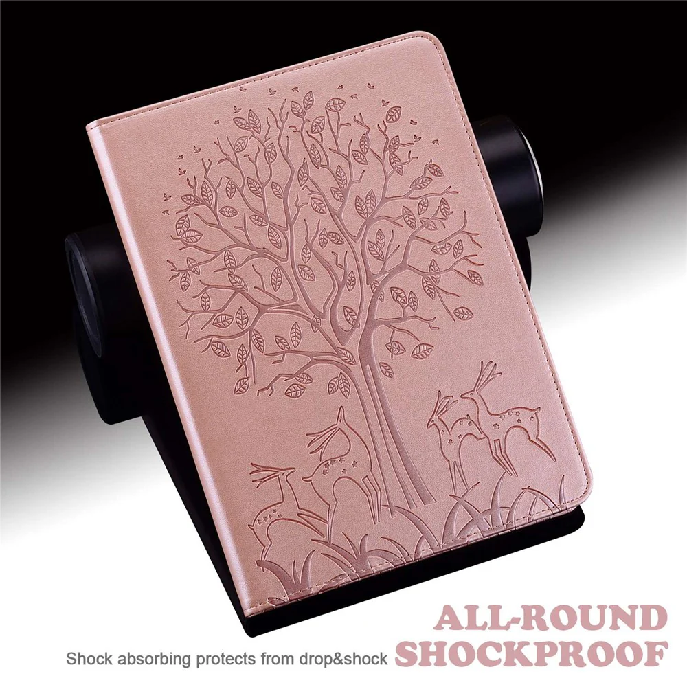 For Lenovo Tab M10 Plus (3rd Gen) Imprinting Tree Deer Pattern Tablet Case PU Leather Card Slots Stand Shell - Rose Gold - Image 7