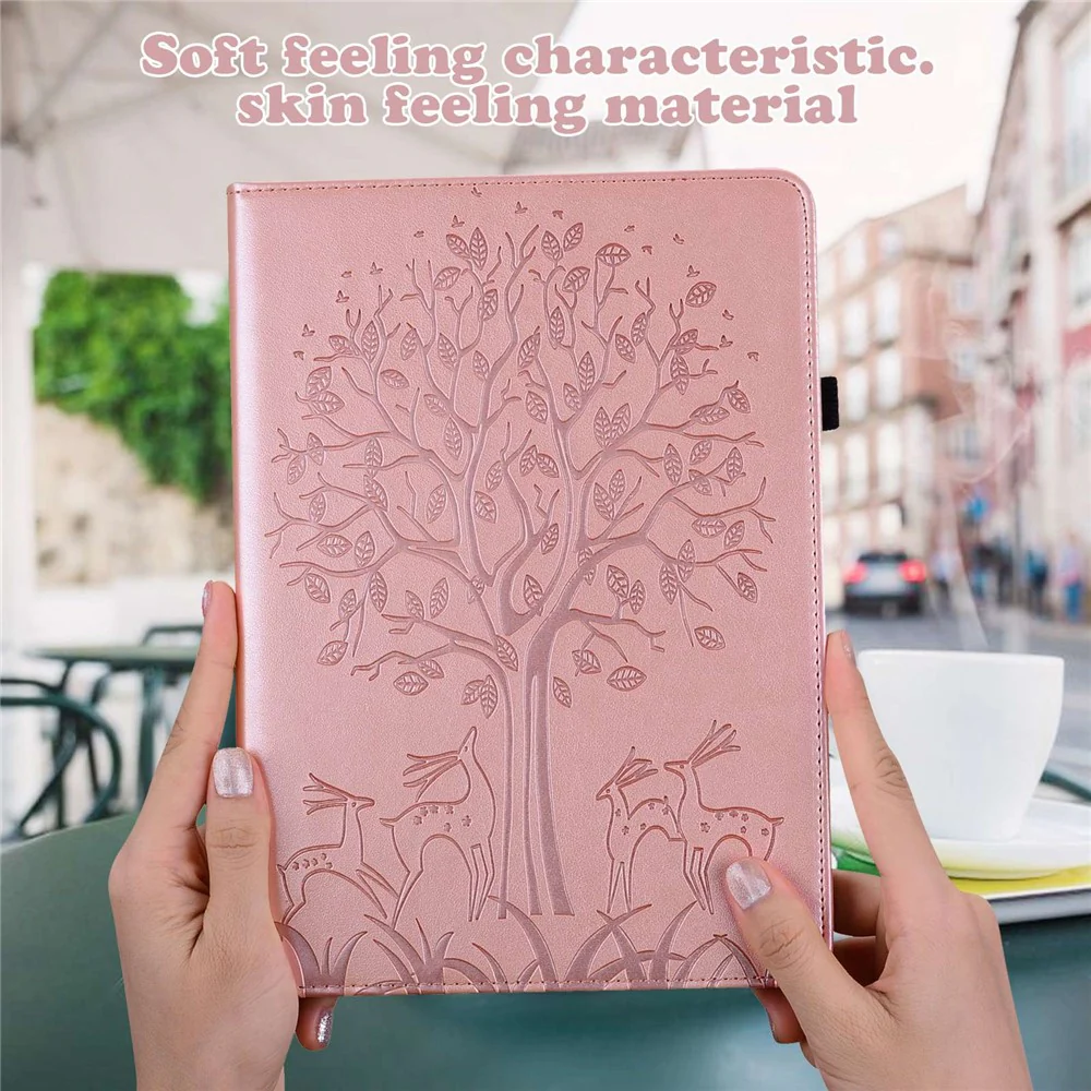 For Lenovo Tab M10 Plus (3rd Gen) Imprinting Tree Deer Pattern Tablet Case PU Leather Card Slots Stand Shell - Rose Gold - Image 8