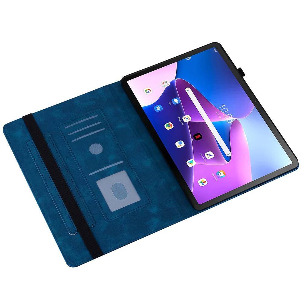For Lenovo Tab M10 Plus (3rd Gen) Leather Case Heart Imprint Foldable Stand Card Slot Stylus Holder Tablet Cover - Blue - Image 2