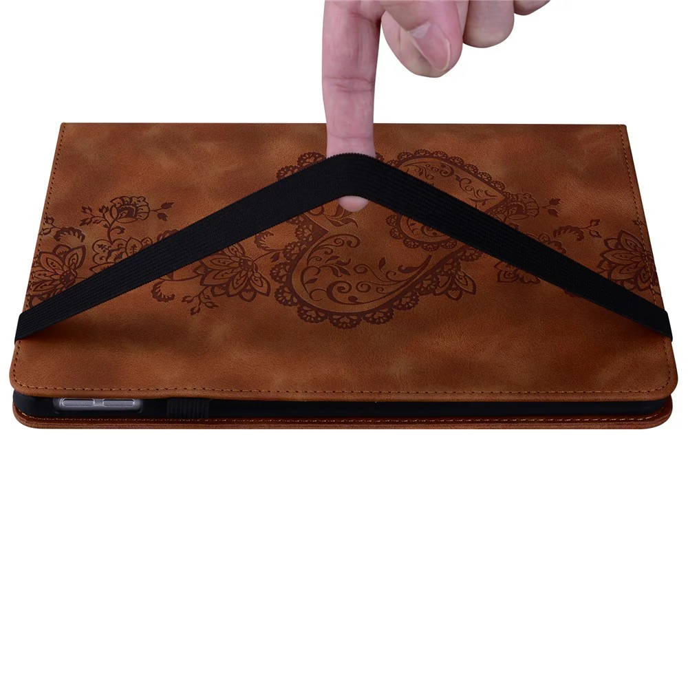 For Lenovo Tab M10 Plus (3rd Gen) Leather Case Heart Imprint Foldable Stand Card Slot Stylus Holder Tablet Cover - Brown - Image 4