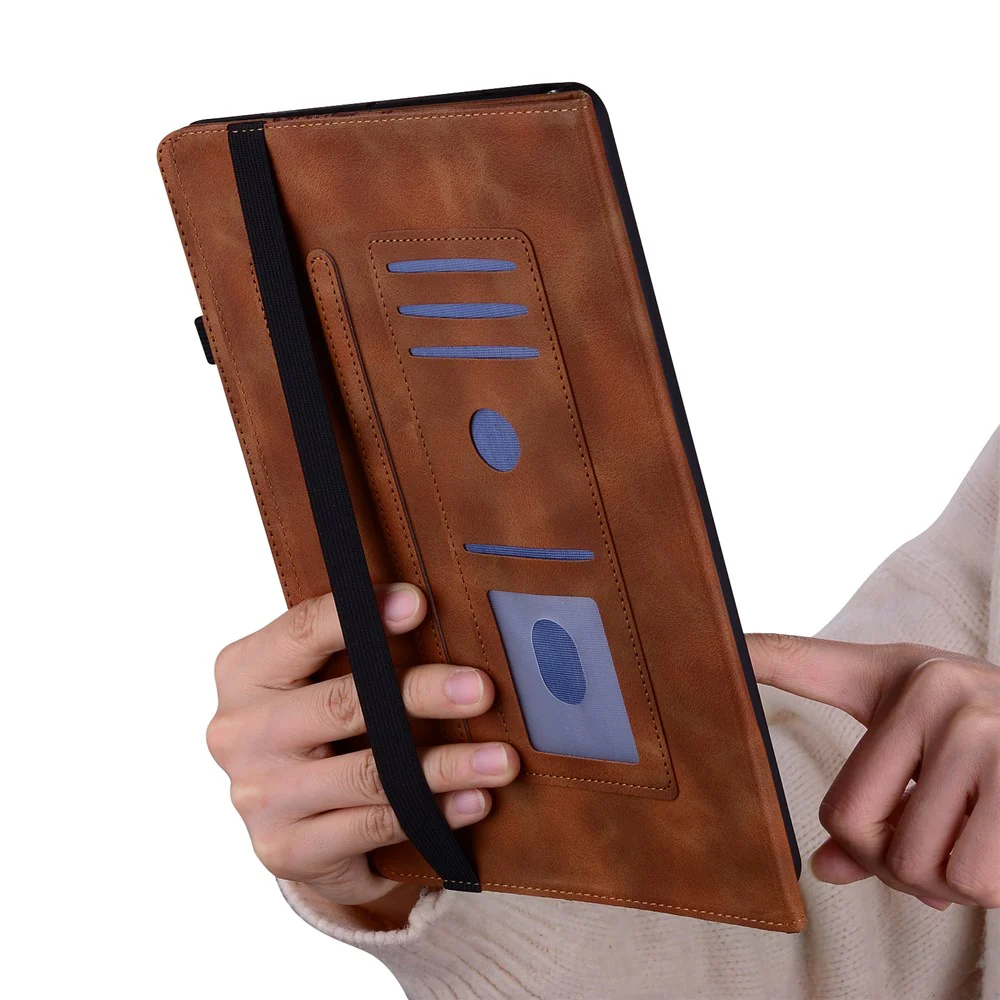 For Lenovo Tab M10 Plus (3rd Gen) Leather Case Heart Imprint Foldable Stand Card Slot Stylus Holder Tablet Cover - Brown - Image 5