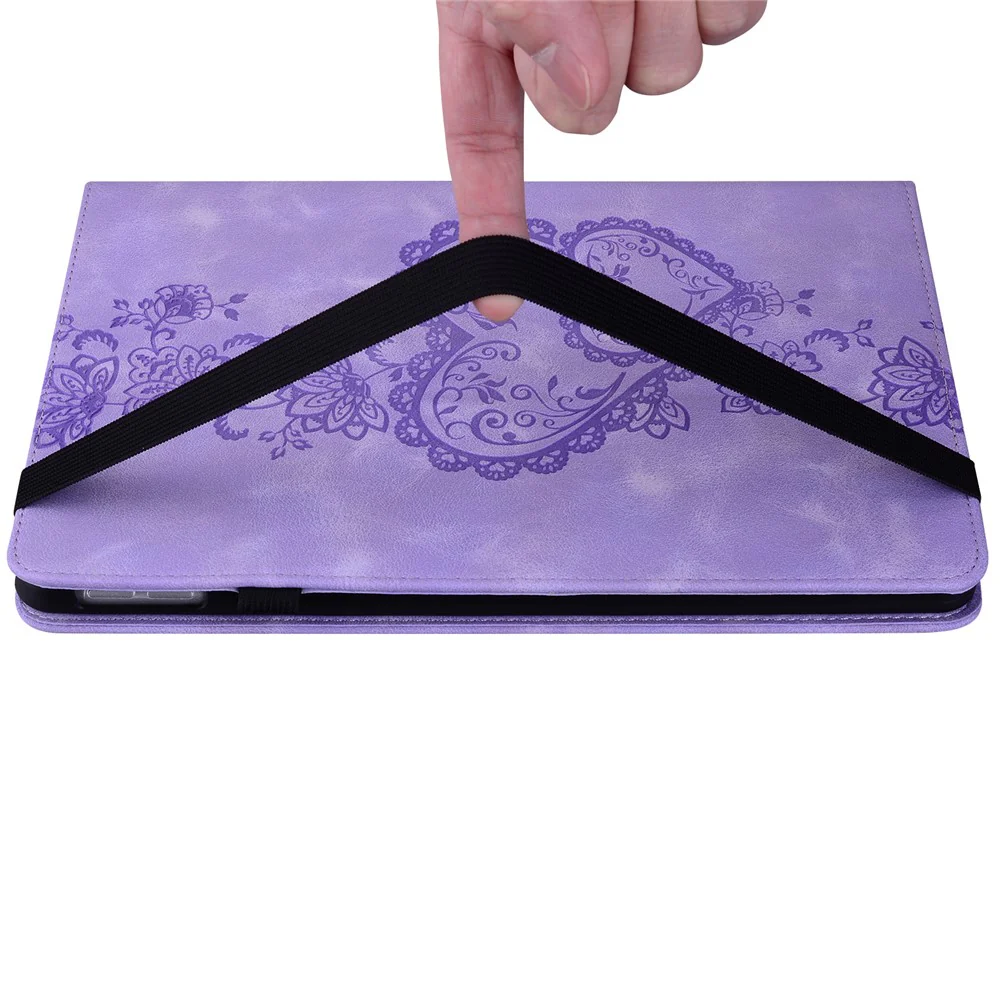 For Lenovo Tab M10 Plus (3rd Gen) Leather Case Heart Imprint Foldable Stand Card Slot Stylus Holder Tablet Cover - Purple - Image 4