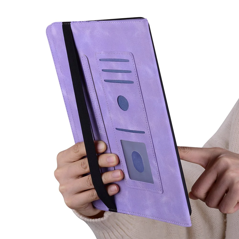 For Lenovo Tab M10 Plus (3rd Gen) Leather Case Heart Imprint Foldable Stand Card Slot Stylus Holder Tablet Cover - Purple - Image 5