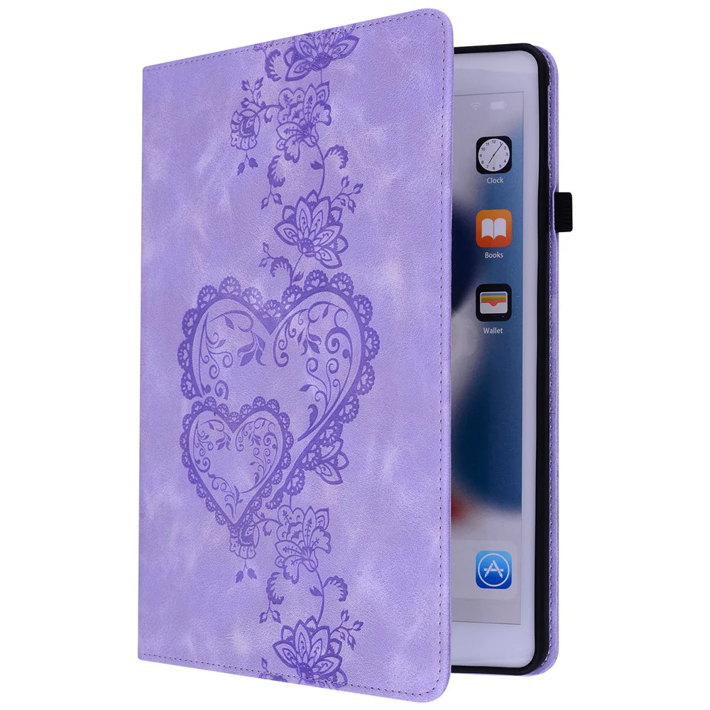 For Lenovo Tab M10 Plus (3rd Gen) Leather Case Heart Imprint Foldable Stand Card Slot Stylus Holder Tablet Cover - Purple - Image 7