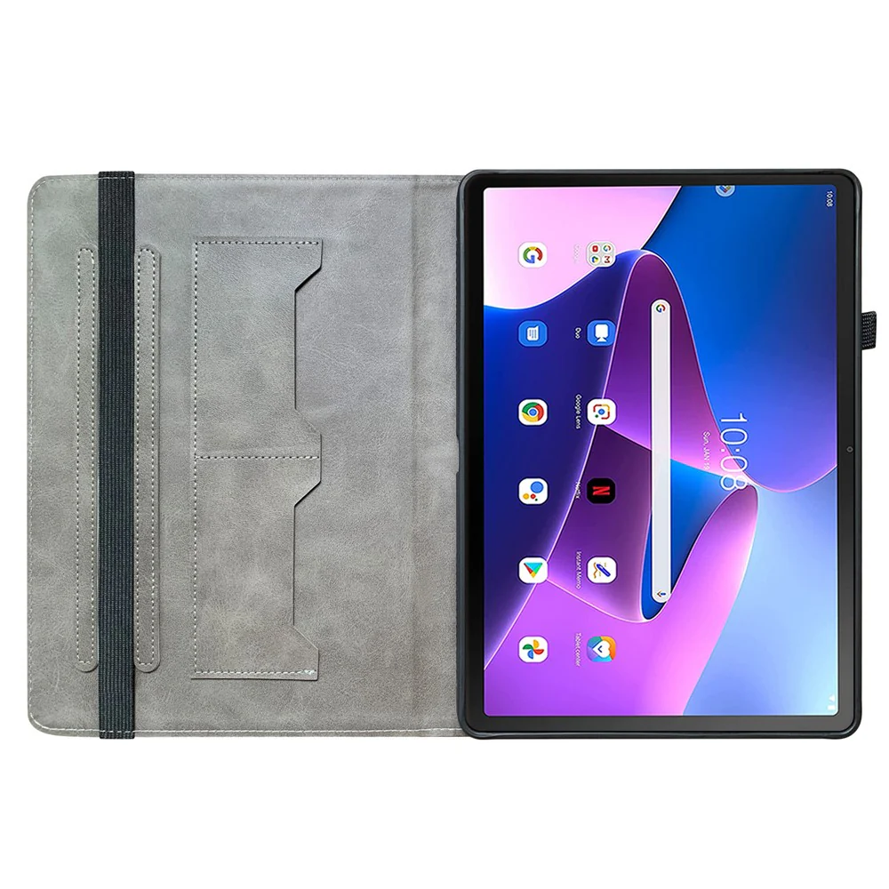 For Lenovo Tab M10 Plus (3rd Gen) Leather Case Pattern Printed Stand Tablet Cover with Card Slots - Blue Butterfly - Image 3