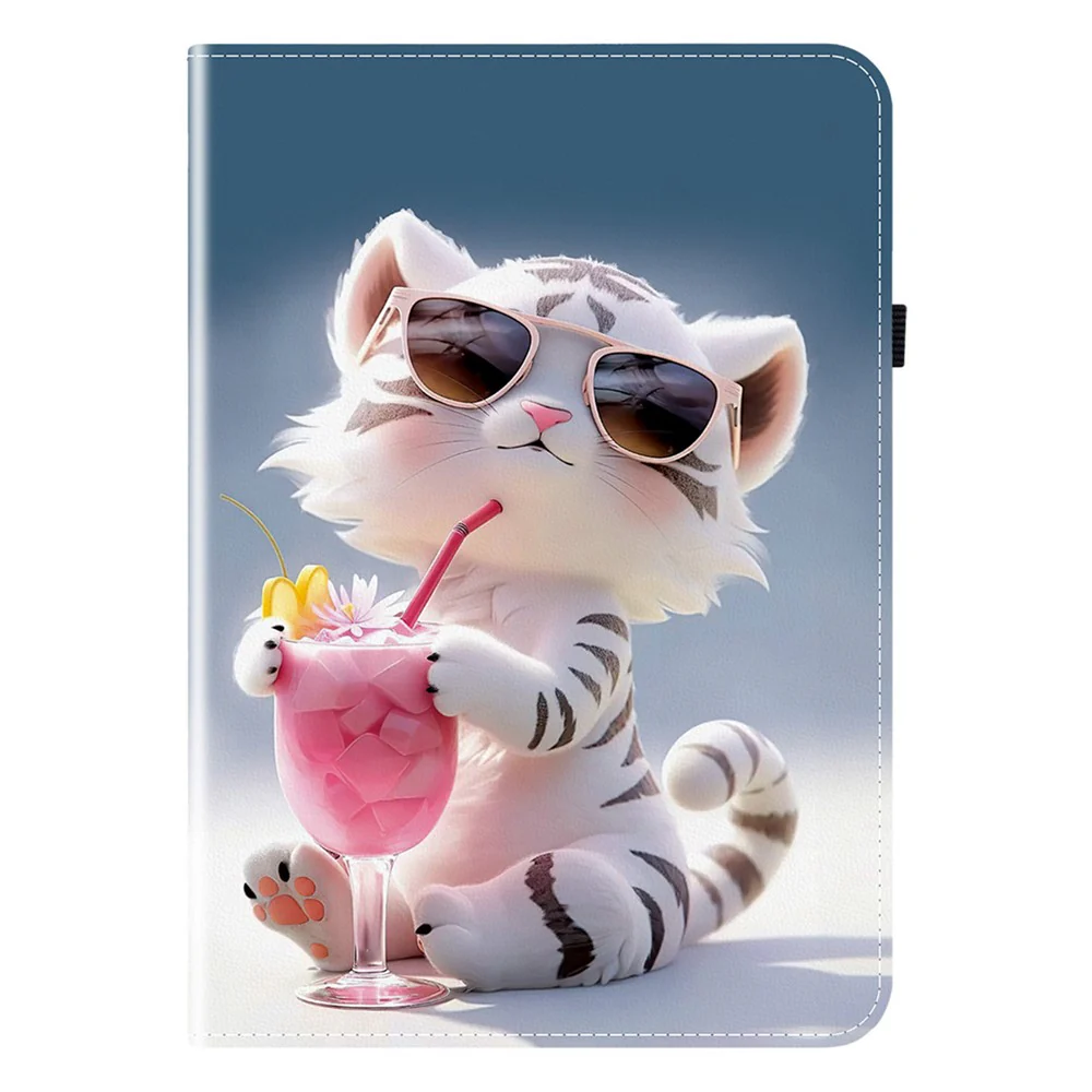 For Lenovo Tab M10 Plus (3rd Gen) Leather Case Pattern Printed Stand Tablet Cover with Card Slots - Cartoon Tiger - Image 7