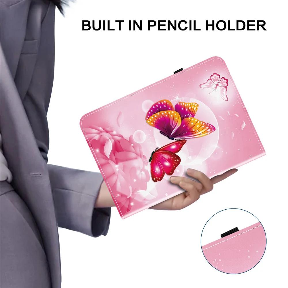 For Lenovo Tab M10 Plus (3rd Gen) Leather Case Pattern Printed Stand Tablet Cover with Card Slots - Pink Butterfly - Image 4