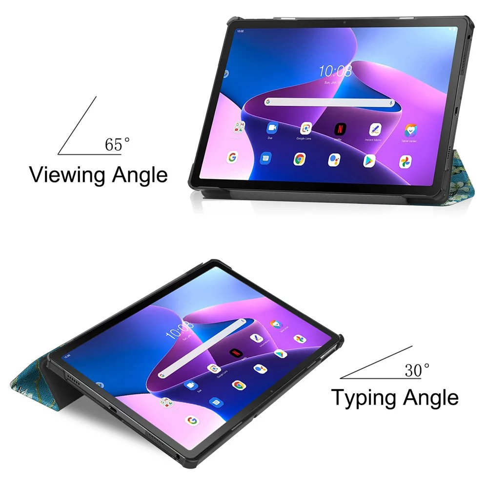 For Lenovo Tab M10 Plus (3rd Gen) Pattern Printing Tri-Fold Stand PU Leather Tablet Case with Auto Sleep / Wake - Apricot Blossom - Image 3