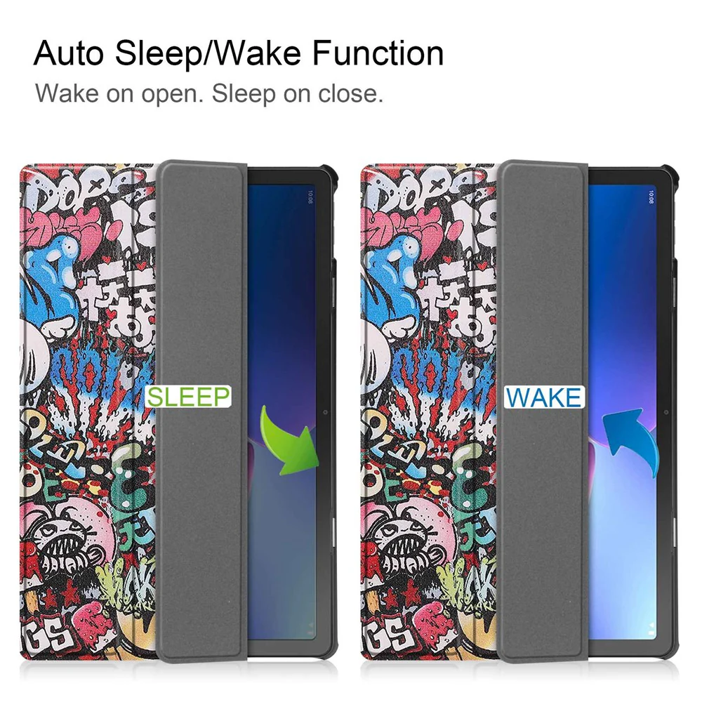 For Lenovo Tab M10 Plus (3rd Gen) Pattern Printing Tri-Fold Stand PU Leather Tablet Case with Auto Sleep / Wake - Graffiti - Image 2