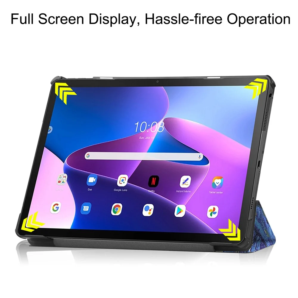 For Lenovo Tab M10 Plus (3rd Gen) Pattern Printing Tri-Fold Stand PU Leather Tablet Case with Auto Sleep / Wake - Starry Night - Image 4