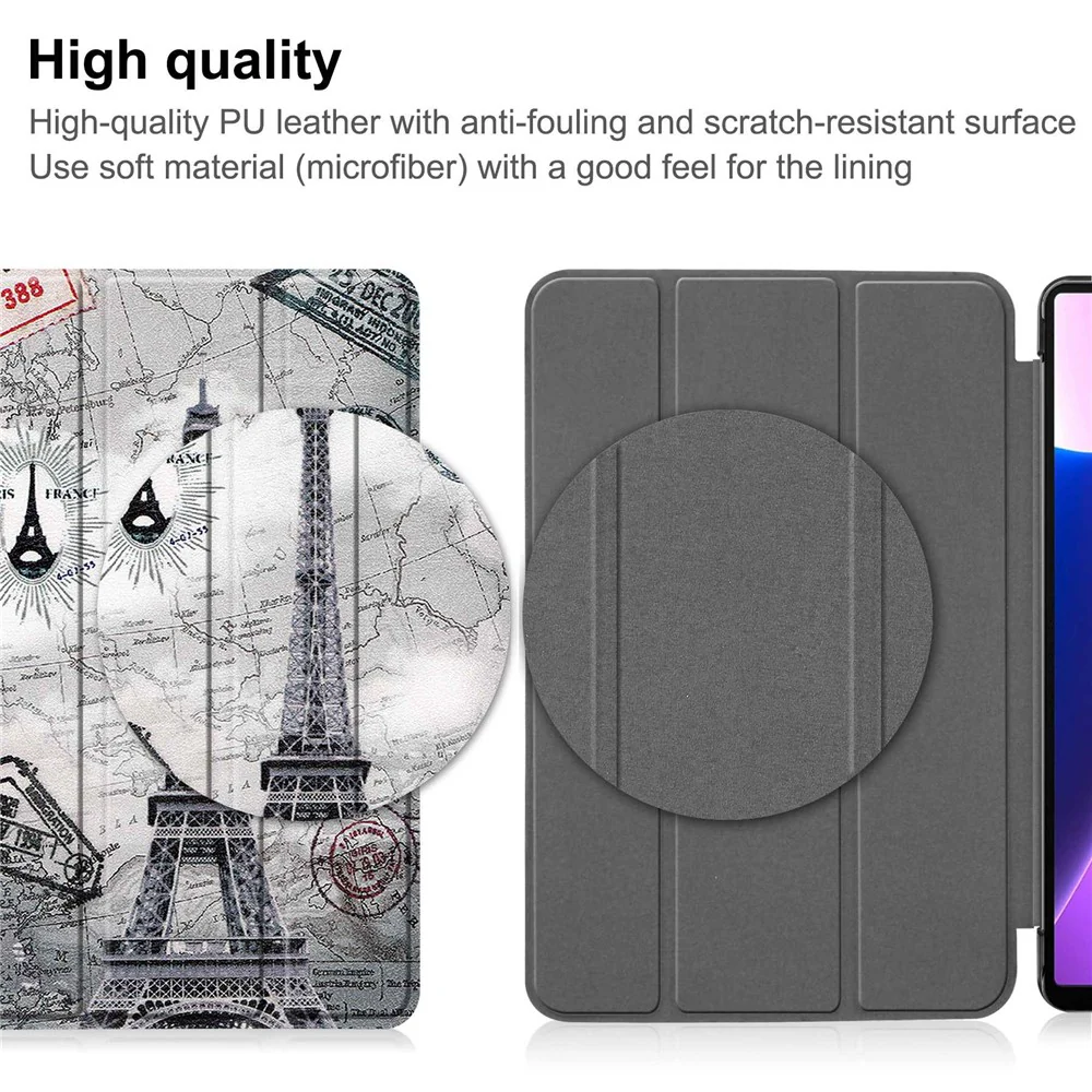 For Lenovo Tab M10 Plus (3rd Gen) Pattern Printing Tri-Fold Stand PU Leather Tablet Case with Auto Sleep / Wake - Tower - Image 8