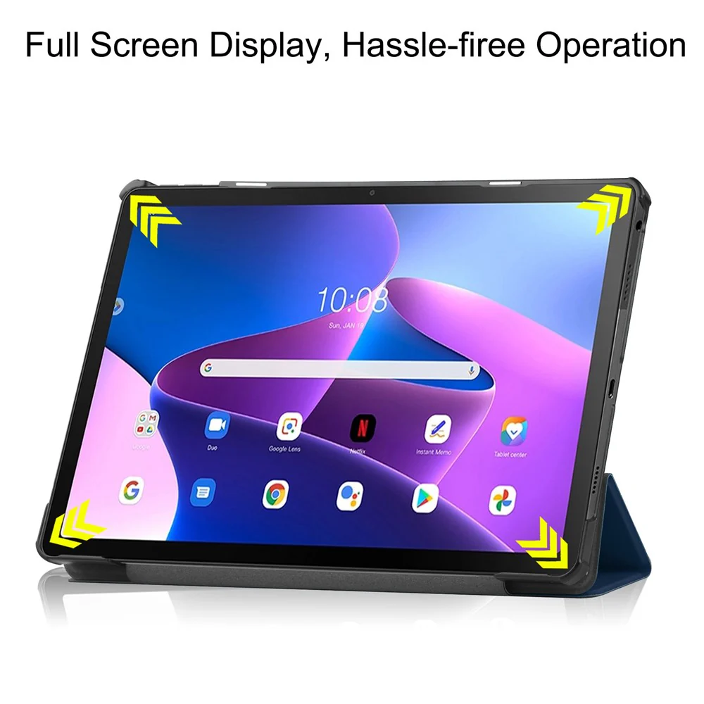 For Lenovo Tab M10 Plus (3rd Gen) PU Leather Trifold Stand Case Auto Sleep / Wake Tablet Full Protection Cover - Dark Blue - Image 4