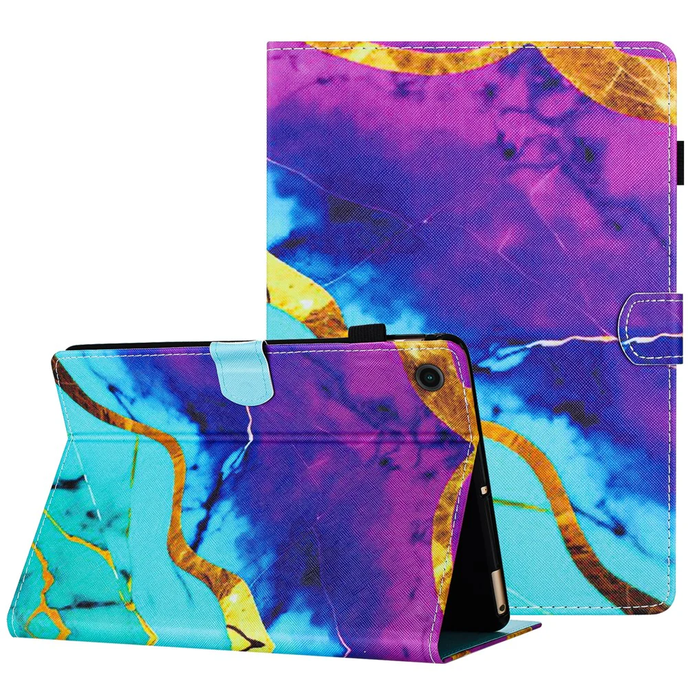 For Lenovo Tab M10 Plus (3rd Gen) Smart Case PU Leather Pattern Stand Tablet Cover - Purple+Blue Marble