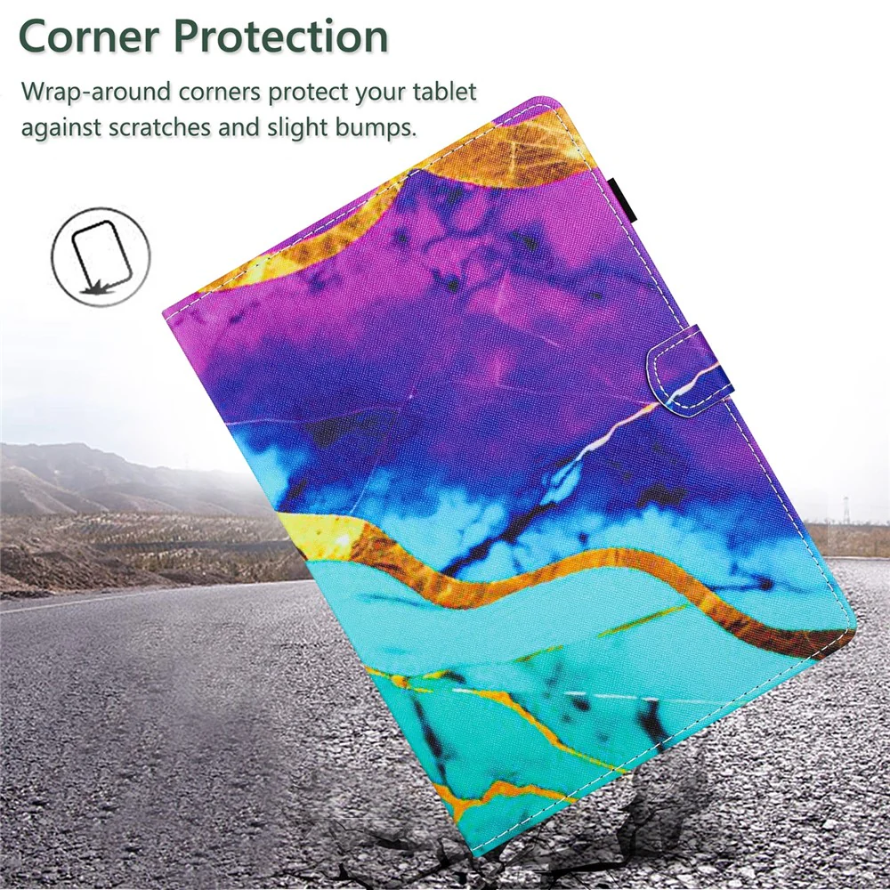 For Lenovo Tab M10 Plus (3rd Gen) Smart Case PU Leather Pattern Stand Tablet Cover - Purple+Blue Marble - Image 5