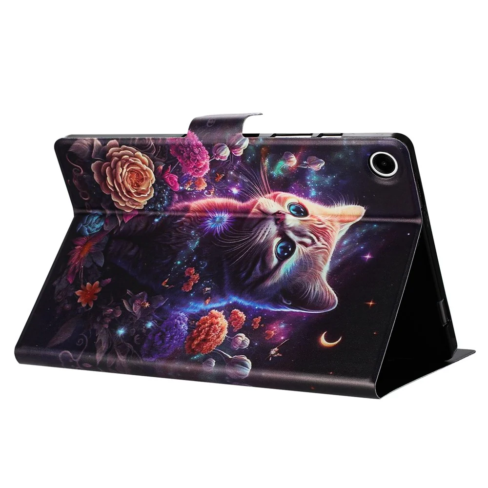 For Lenovo Tab M10 Plus (3rd Gen) TB-128F Case Pattern Printed Stand Litchi Texture Leather Tablet Cover with Card Slots - Cat - Image 4