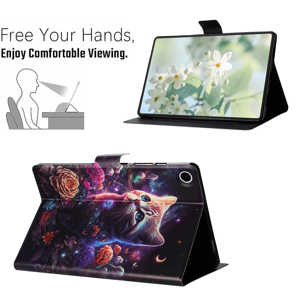 For Lenovo Tab M10 Plus (3rd Gen) TB-128F Case Pattern Printed Stand Litchi Texture Leather Tablet Cover with Card Slots - Cat - Image 7