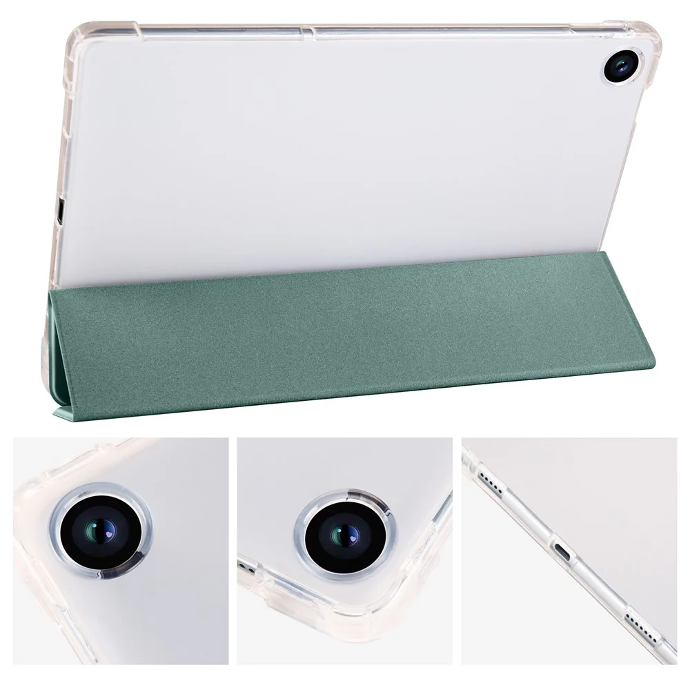 For Lenovo Tab M10 Plus (3rd Gen) Tri-Fold Stand Tablet Case Transparent Back PU Leather Flip Cover with Pencil Holder - Midnight Green - Image 3