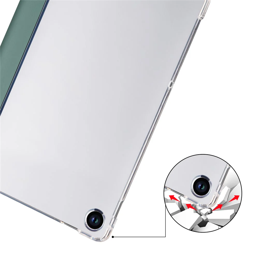 For Lenovo Tab M10 Plus (3rd Gen) Tri-Fold Stand Tablet Case Transparent Back PU Leather Flip Cover with Pencil Holder - Midnight Green - Image 4