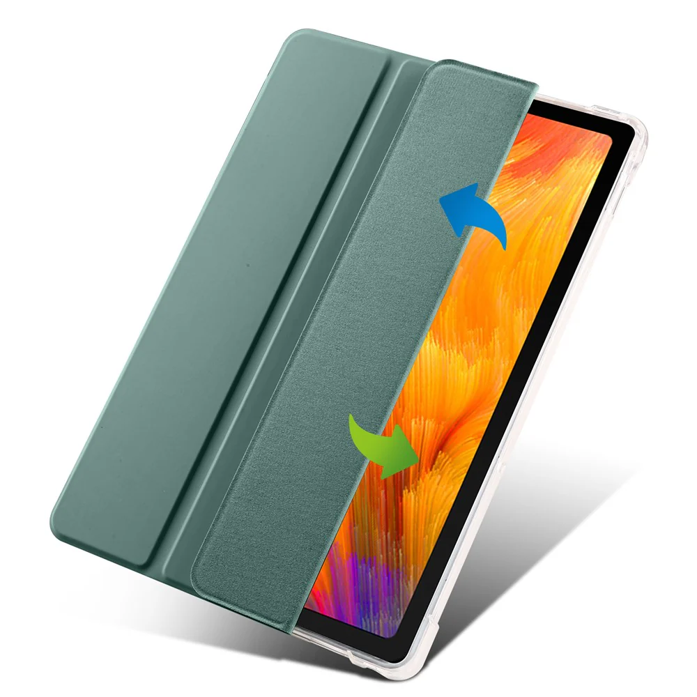 For Lenovo Tab M10 Plus (3rd Gen) Tri-Fold Stand Tablet Case Transparent Back PU Leather Flip Cover with Pencil Holder - Midnight Green - Image 6