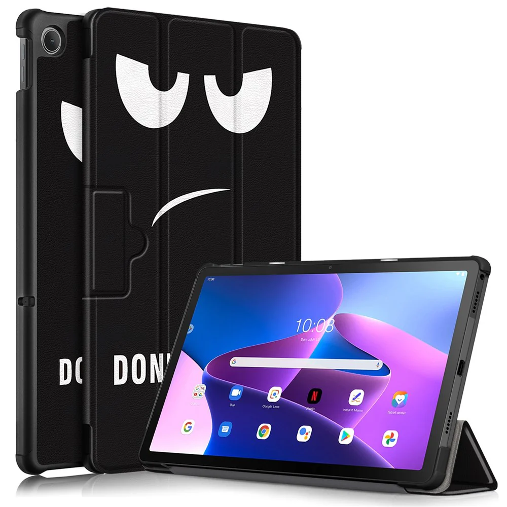 For Lenovo Tab M10 Plus (3rd Gen) / Xiaoxin Pad 2022 10.6 inch 125FTB-128F Trifold Stand Case Pattern Printing PU Leather Smart Cover - Don't Touch Me